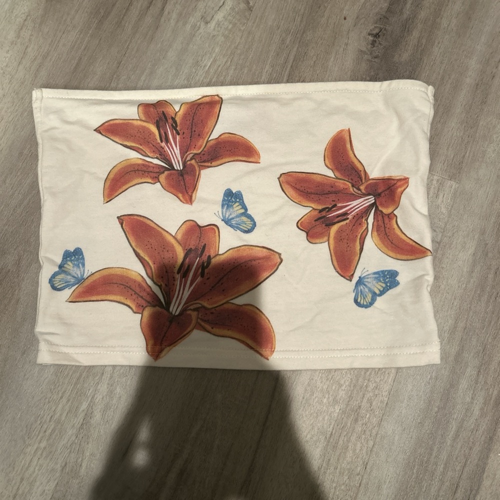 Edikted Cream Tube Top with Orange Floral Design